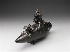 Blackware Vessel in the Form of Two Figures Seated on Reed Boat, Parts Missing, A.D. 1000/1400.