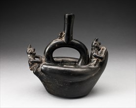 Single Spout Blackware Vessel in the Form of Figures Riding on Reed Boat, A.D. 1000/1400.