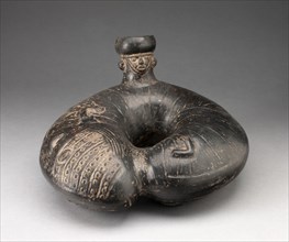 Jar Shaped like an Curling Insect with Single Spout in the Form of a Human Head, A.D. 1200/1450.