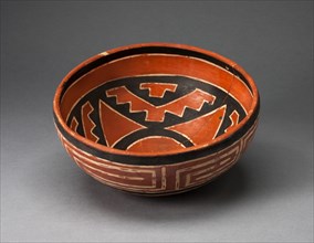 Polychrome Bowl with Geometric Star Motif on Interior and Interloking Scroll on Exterio, A.D. 1300/1400.