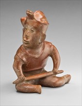 Seated Warrior Figure with Turtle Headdress, Holding a Staff, 100 B.C./A.D. 250.