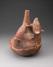 Stirrup Spout Vessel with Circular Body and Molded Head and Arms of Animal, 200 B.C./A.D. 200.