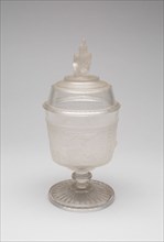 Westward Ho!/Pioneer pattern covered sugar bowl, c. 1876.