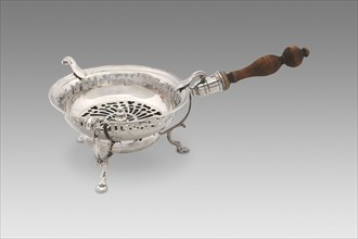 Chafing Dish, c. 1730. Vessel on a stand with container for fuel below, used for cooking at table.