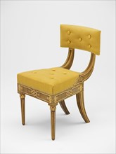 Side Chair, c. 1816. Trompe l'oeil painted decoration imitating maple wood, ormolu mounts and metal inlay, by John Philip Fondé.