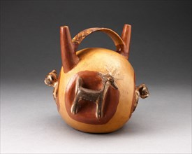 Double Spout Bridge Vessel with Molded Animals Emerging from Sides, A.D. 500/800.