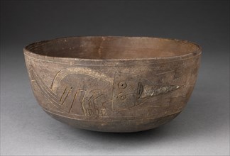 Bowl Depicting Incised and Painted Abstract Crouching Figure, 650/150 B.C.