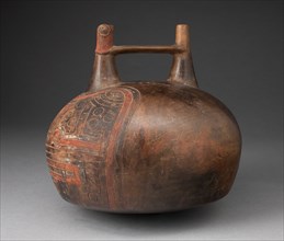 Double Spout Vessel with Incised and Painted Abstract Feline Head, 650/150 B.C.