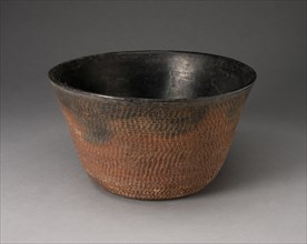 Bowl with Textured Surface Decoration, A.D. 900/1000. Conical-shaped bowl with sides angled outward, a smooth black interior, and a bumpy exterior that is black along the rim and graduates to a reddis...