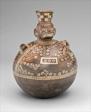 Bottle with a Masked Figure and Abstract Feline and Textile Motifs, A.D. 700/900.