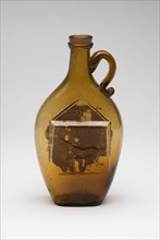 Flask, 1859/1900. 'Flora Temple Harness Trotter' and image of horse. Flora Temple was the 'bob-tailed nag' of the song, 'Camptown Races'.