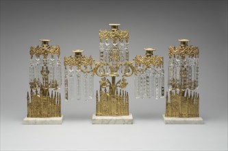 Girandoles, designed 1849. Candleholders with Gothic cathedral design, made of gilt brass, glass, and marble.