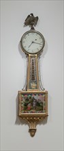 Timepiece, 1802/5. Clock with painted glass scene of Jesus appearing to Mary Magdalen. Works by Elnathan Taber.
