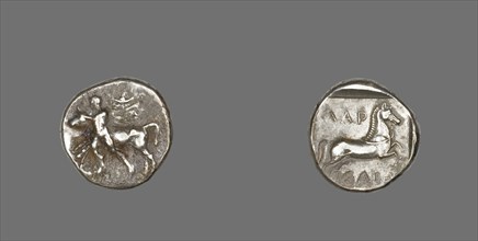 Drachm (Coin) Depicting Thessalos Holding a Bull, 435-400 BCE.