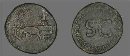 Sestertius (Coin) Portraying Emperor Augustus, 34-35.