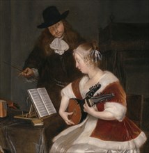The Music Lesson, c. 1670. Detail from a larger artwork.
