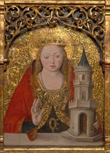 Saints Apollonia, Barbara, and Agatha, 1490/1500. St Barbara. Detail from a larger artwork.