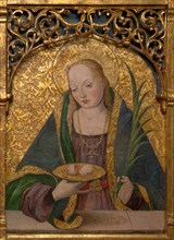 Saints Apollonia, Barbara, and Agatha, 1490/1500. Saint Apollonia. Detail from a larger artwork.