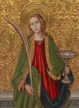 Saint Lucy, About 1500. [In medieval accounts, St Lucy's eyes were gouged out before she was executed]. Detail from a larger artwork.