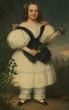 Harriet White, 1835/40. Girl wearing bloomers under a full-skirted dress with puffed sleeves. Detail from a larger artwork.