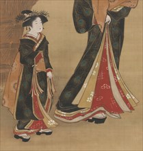 Courtesan and her Attendant under a Cherry Tree, early 19th century. Detail from a larger artwork.