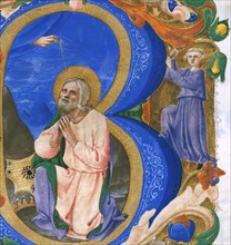 King David in Prayer in an Initial B, ca. 1450. Detail from a larger artwork.