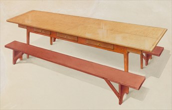 Shaker Refectory Table with Benches, c. 1936.