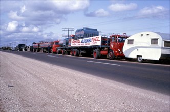 Ampol fuel trucks en route to Lake Eyre for Bluebird CN7 Land Speed Record attempt, 1964. Creator: Unknown.