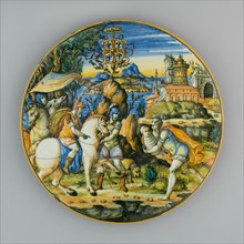 Plate with Story of Numa Pompilius and Arms of Gonzaga, Urbino, c. 1560. Creator: Fontana Workshops.