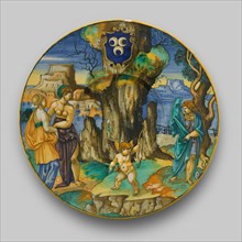 Plate with Narcissus, Echo, Cupid, Urbino, c. 1530. Creator:  Francesco Xanto Avelli.