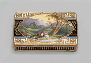 Gold Box with a Scene of Two Figures in a Landscape, Switzerland, c. 1800/10. Creator: Unknown.
