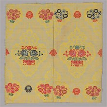 Two Joined Panels of Brocaded Yellow Furnishing Wool, England, c. 1720s. Creator: Unknown.
