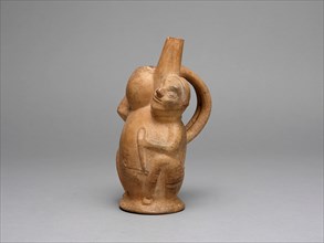 Handle Spout Vessel in the Form of a Seated Man Carrying a Jar, A.D. 700/1000. Creator: Unknown.