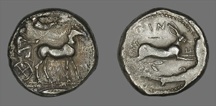 Tetradrachm (Coin) Portraying Biga with Mules, 484-476 BCE. Creator: Unknown.