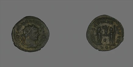 Antoninianus (Coin) Portraying Emperor Marcus Aurelius Valerius Maximianus..., about 293. Creator: Unknown.