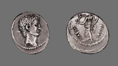 Denarius (Coin) Portraying Mark Antony, 42 BCE, issued by C. Vibius Varus. Creator: Unknown.