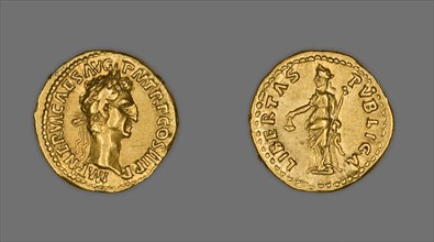 Aureus (Coin) Portraying Emperor Nerva, 97 CE, issued by Nerva. Creator: Unknown.