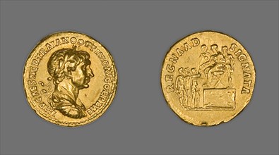 Aureus (Coin) Portraying Emperor Trajan, 114-115, issued by Trajan. Creator: Unknown.