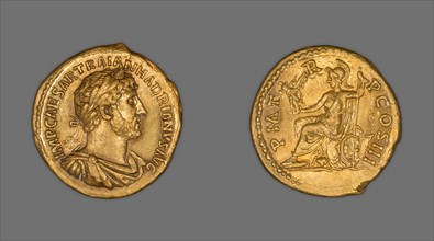 Aureus (Coin) Portraying Emperor Hadrian, 120-123, issued by Hadrian. Creator: Unknown.