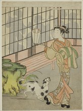 Courtesan Looking Back at Shadows on the Shoji, c. 1770. Creator: Isoda Koryusai.