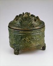 Cylindrical Jar (Lian) with Three Bear-Shaped Feet and Mount..., Han dynasty (206 B.C.-A.D. 220). Creator: Unknown.