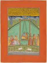 Hindol Raga, page from a Garland of Musical Ragas (Ragamala) Set, 1750/70. Creator: Unknown.