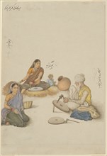 Villagers Grinding Corn, page from the Fraser Album, Company School, c. 1820. Creator: Unknown.