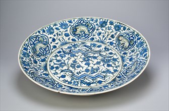 Blue and White Dish, Safavid dynasty (1501-1722), 17th century. Creator: Unknown.