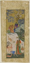 Layla Visiting Majnun in the Desert, page from a copy of the Khamsa..., Safavid dynasty, 16th cent. Creator: Unknown.