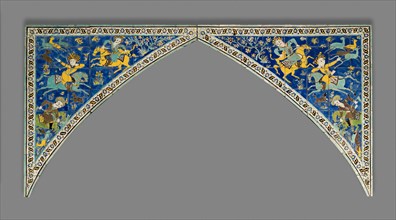 Pair of spandrels with hunt scenes, Safavid dynasty (1501-1722), mid-17th century. Creator: Unknown.