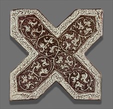 Cross- Shaped Tile, Ilkhanid dynasty (1256-1353), 13th century, dated c.1262. Creator: Unknown.