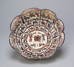 Lobed Bowl with Seated Figure and Attendants, Seljuq dynasty, late 12th/early 13th century. Creator: Unknown.