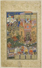Zal Climbing to Rudaba, page from a copy of the Shahnama of..., Safavid dynasty, dated 1580/90. Creator: Unknown.