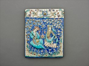 Rectangular Tile with Musician and Dancer, Qajar dynasty (1796-1925), 19th century. Creator: Unknown.